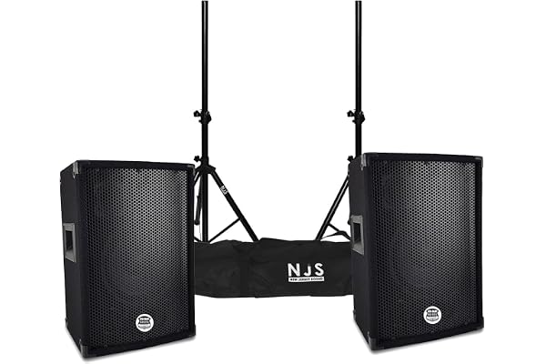 Paire d'enceintes Sono DJ BM Bmsonic BMS-08, Bass Reflex Trapézoïdal à 3 voies 8"/20cm - 2 x 300W - supports pieds et sacoche