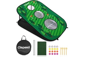 CLISPEED Backyard Golf Cornhole Game Set Golf Practice Equipment Pop-Up Golf Punch Nets