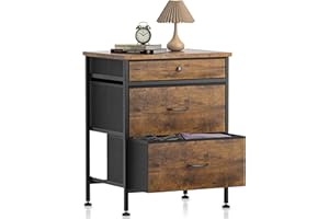 Rcynview Cómoda estrecha con 3 cajones de tela con tiradores, armario marrón vintage, armario auxiliar de madera para dormitorio, pasillo, salón, 47 x 35 x 63 cm