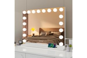 YOURLITE Miroir Maquillage Hollywood 80x62 cm,18 Ampoules LEDMiroir Coiffeuse Luminosité Variable avec Port USB, Contrôle Tactile avec Loupe Grossissante, pour Coiffeuse Miroir sur Table/sur Mur