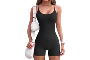SANSIWU Women Summer Short Romper Playsuit Sleeveless Ribbed Square Neck Slim Fit Sport Jumpsuit Workout Yoga Rompers
