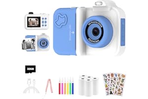MISIRUN Cámara de Fotos Instantánea para Niños, Regalos Juguete para Niño niña de 4 5 6 7 8 9 10 11 12 Años, cámara de Fotos Infantil, 5 Rollos de Papel de Impresión, Pegatinas, Bolígrafos y Tarjeta de 32 GB