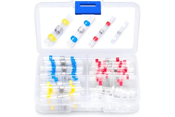 Wirefy 50 Pièces Kit de Cosses Électriques Thermorétractables à Souder - Cosses Électriques Étanches - Raccordement Bout à Bout Imperméable - 0,14-6 mm²