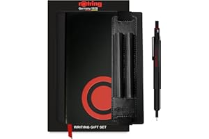 rOtring 600 Coffret cadeau porte-mine avec étui à stylo en simili cuir et carnet | Portemine entièrement métallique de 0.5mm | Noir | Prise crantée antidérapante et corps hexagonal