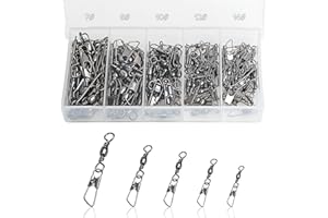 Realure 100/200 Pcs Fishing Swivels and Clips Safety Snaps Swivels Fishing Tackle Sea Fishing Swivels Rolling Swivel for Quick Change Swivels Fishing Hook to Line Connectors 7# 8# 10# 12# 14#