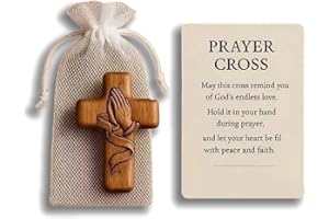 REINREUDE Prayer Cross Gift,Handmade Wooden Holding Cross - Christian Gifts for Women & Goddaughters,Baptism Gi/ft,Pocket Cros/s,Woode/n Prayer Cr/oss for Comfort & Faith,Woo/den Cro/ss for Christian Gifts