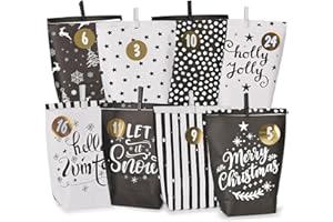 ANYUNKEY Adventskalender zum Befüllen - 24 Papier Adventstüten zum Basteln für Weihnachten -black & white Motiv-Papier Weihnachtstüten mit Zahlenaufkleber