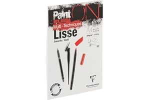 Clairefontaine 975729C Blocco collato PaintON multi-tecnica - 25 fogli carta da disegno multi-tecnica Superficie Liscia - Bianca - A4 21x29,7 cm 250g