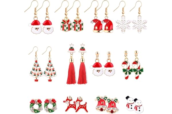 TUPARKA Noël Boucles d'oreilles Boucles d'oreilles de Noël Cadeaux de Noël avec le Père Noël Bonhomme de neige flocon de neige renne Arbres de Noël pour les filles de femmes