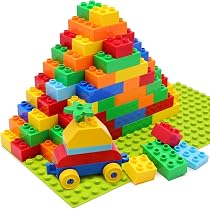 WYSWYG Set 81 Pezzi Mattoncini Grandi + 2 Piastre, Compatibili Con I Principali Marchi, Giocattolo STEM Per Bambini 3+ Anni