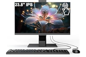SUKOTOP PC todo en uno con pantalla táctil Quad-Core N95 (hasta 3,4 GHz), 16 GB de RAM, 512 GB SSD, pantalla táctil de 23,8 pulgadas, cámara web emergente, WiFi de doble banda, Bluetooth 4.2, ratón y teclado