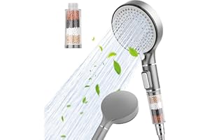 COSMETI Shower Head, High Pressure Shower Head Hard Water Filter Shower Head with 5 Modes, Universal Powerful Flow Shower Head Beads Filter Showerhead for Low Pressure Hard Water