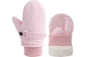 Fjquamitix Kids Warm Gloves Winter Waterproof Snow Mittens Warm Fleece Lined Gloves for Girls Boys Adjustable Wristband Thermal Mittens for Skiing Outdoor Causal Use
