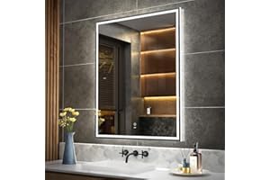 KWW 800 x 1000 mm LED Bathroom Cosmetic Mirror, Anti - Niebla Light, Fácil de Instalar, Espejo de Maquillaje Horizontal/Vertical Montado en La Pared con Botón Táctil Inteligente