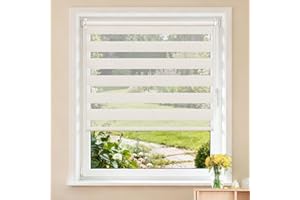 Buseu Store Enrouleur Jour Nuit sans Perçage, Installation Facile par Clips, Rideau Occultant et Translucide pour Fenêtre ou Porte, Lin, 80l x 130L cm (Largeur du Tissu 80 cm)