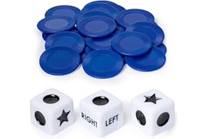 CEASNITIS Dice Game Prime Set with 3 Dices + 24 Chips, Funny L C R Game Dice Set for Party Friends Family Game Night