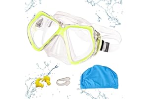 MENGQILE Gafas de natación para adultos, máscara de buceo con lentes anchas, ajustable de 180 grados, sin fugas, antiempañamiento, con gorro de baño, pinzas para la nariz, tapones para los oídos