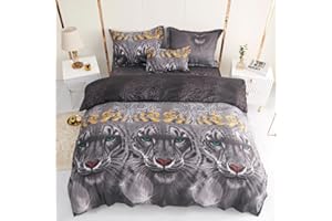 KUMY Juego de Funda Nórdica 5 Piezas: Funda nórdica,2 Fundas de Almohada, Funda de Cojín y Sábana Bajera- Estilo y Comodidad Total (Cama 90x190/200 + 150x220 + 2*(50x70) + 30x50, Tigre)