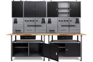 Ondis24, attrezzatura per officina, 7 pezzi: 2 banchi TÜV/GS, 3 armadio portautensili TÜV/GS, parete per strumenti, pannello forato con 22 ganci