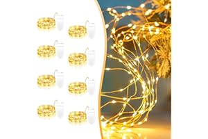 LIUYIFE 8 sztuk, 2 metry, ciepła biel, dekoracyjny łańcuch świetlny, 20 diod LED, mini miedziany drut, łańcuch świetlny, wodoodporna lampka nocna, nadaje się do majsterkowania, na imprezę, trawnik, Boże