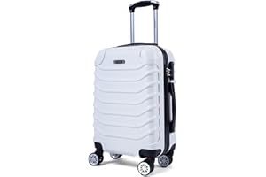 R.Leone Valigia da 1 Fino a Set 4 Trolley Rigido grande, medio, bagaglio a mano e beauty case 8 ruote in ABS 2026 (Bianco, M Medio)