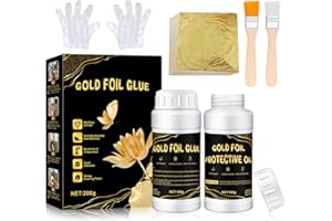 Ganbaro Gold Leaf Kit: 100ml Adhesive & Varnish, 100pcs Sheets, 2 Brushes, Glove, Gold Foil for Arts, Furniture & Crafts