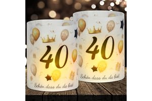 YUHUDANY 16 Windlicht Tischdeko 40 Geburtstag, Deko 40. Geburtstag Männer Frauen, Happy Birthday Windlichter Tischdeko, Geeignet für Teelichter oder Kerzen