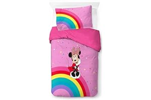 Jay Franco Disney Minnie Mouse Rainbow 100% Cotton Single Duvet Cover Set - Includes 50 x 70 cm Pillowcase