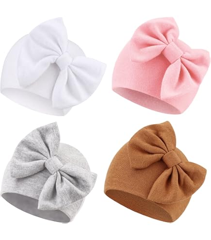 Cappellino Neonato Con Fiocco, Cotone/acrilico, Taglia 17 Cm, Per Bimbi 3-36 Mesi, Colori Vari