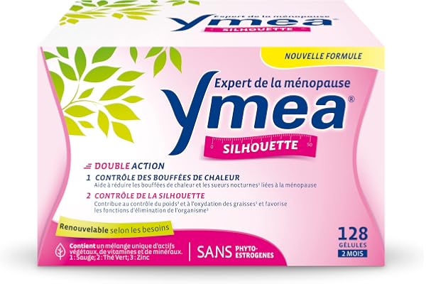 Ymea Silhouette - Complément Alimentaire ménopause - actifs végétaux, vitamines et minéraux - contrôle des bouffées de chaleur1 et de la silhouette2-128 gélules - 2 mois