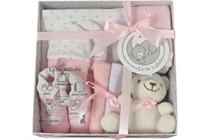 BUNDLE BEAR Little Lullaby Newborn 7 Piece Luxury Boxed Baby Gift Set (0-3 Months), Newborn Baby Essentials & Newborn Baby Gift, Available in Blue, Pink & White (Pink)