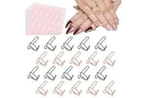 EBANKU 20 SZT. Pierścionki do paznokci Wudu, regulowane pierścionki do paznokci z klejem do paznokci Metalowy zestaw pierścionków do paznokci wielokrotnego użytku do paznokci (Różowe złoto i czerń)