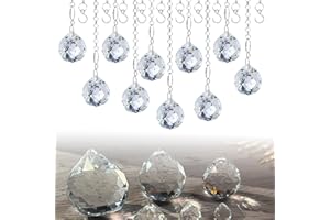 Bofanze 10 Piezas 20 mm Transparente Facetado Bola de Cristal Prismas Cristal de la Ventana Prismas de Bola de Cristals Prismas de Cristales Colgantes para Ventana de Araña，Decoración del Hogar