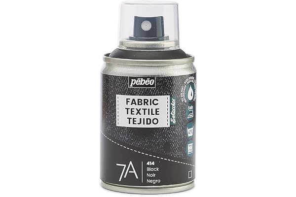 Pébéo - Peinture en Spray pour Textiles 7A - Tissus Naturels et Synthétiques - Base Eau - Sans Solvant - Résistante au Lavage Machine - sur Tissu 100 ml (Lot de 1) Couleur Noir