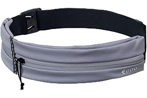EGOO - Water Resistant Running Belt with Adjustable Elastic Strap, Lightweight Large Capacity Sports Waistpack with Dual Pockets for Running, Workout, Walking, Biking, Travel & Outdoor Activities
