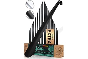 Robfox Metall Schuhlöffel Schwarz I 43cm LANG & EXTRA STABIL I Langer Schuhanzieher aus Edelstahl I kompakte Schuh Anziehhilfe I Schuhauszieher kurz - shoe horn I Edel mit Verpackung (schwarz-matt)