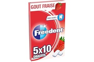 FREEDENT - Chewing-gum goût Fraise sans sucres - 5 paquets de 10 dragées - 70g