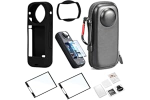 CERFFOOL Kit di accessori compatibile per Insta360 X4 Custodia portatile in vetro temperato Pellicola protettiva in silicone Custodia protettiva per obiettivo Accessori per fotocamera di azione, Nero