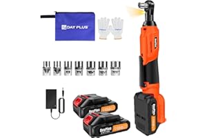 LUCN Cordless Ratchet Wrench, 45N.m 3/8 Inch Ratchet Kit, 2 x 1.5Ah Li-ion Batteries, Quick Charger, 21V Electric Ratchet Wrench with LED Light and 7 Sockets