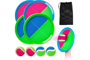 INPODAK Toss and Catch Ball Set,Garden Games for Kids 8-12 Years,Children Bat Balls Catcher Set,Outdoor Sand Beach Toys for Kids Age 3 4 5 6 7 8 Years old(4 Balls, 4 Paddles)