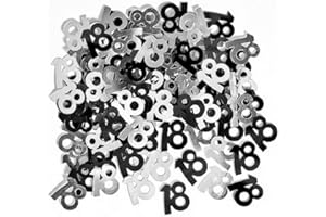 SHATCHI 14g Black & Silver 18th Birthday Confetti Foil Metallic Glitz Table Scatter Sprinkles Age Bday Party Decorations