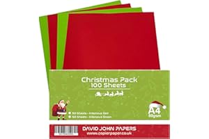 DJP A4 Christmas Coloured 80gsm Paper - Intensive Red & Intensive Green - 100 Sheets (50 Each Colour)