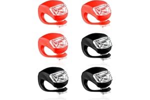 PEACEKING 6 Pezzi Luci Bicicletta LED, Luce Bicicletta Anteriore e Posteriori Impermeabile, 3 Modalità di Illuminazione, Multiuso Luce Anteriore Bici in Silicone per Ciclismo Notturno(Nero+Rosso)