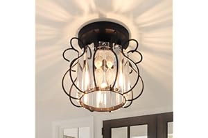 EIDEARAY Crown Shape Crystal Ceiling Light for Living Room Ceiling Lights, Modern Semi Recessed Ceiling Lights with Iron Trim Black Mini Ceiling Lights for Living Room, Bedroom,Foyer and Hallway.