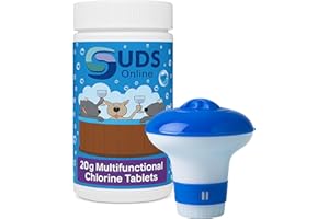 SUDS-ONLINE 50 x 20g Multifunctional Chlorine Tablets + Floating Dispenser for Pools Spa Hot Tub