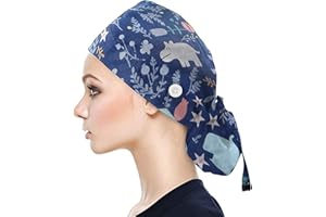 Sonnena Gorro para Hombres y Mujeres con Botón Flor Corbata Algodón Gorros Pascua Sombrero para Pelo Largo Corto Gorro de Trabajo