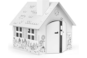 Maison Enfant en Carton XXL de FOLDZILLA 1,2 x 1,15 x 1,13 m Cabane Enfant Maisonnette en Carton - Cabane de Jardin à colorier