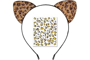 LUYANFX 2 Stück Leopard Kostüm Set, Tier Leopard Ohren Stirnband mit Temporäre Tattoos,Leopard Kostüm Zubehör für Halloween Cosplay Partys, Karneval Party, für Erwachsene