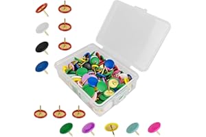 FOHOLA 100 Pcs Drawing Pins, Thumb Tacks, Metal Flat Push Pins, Round Head Drawing Pins with Storage Box for Map, Photo Wall, Office, Corkboards (Multicolor, 100)