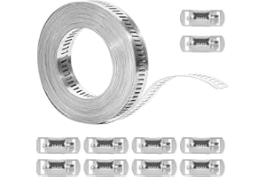 SZSIQI 4M Fascette Metalliche Stringitubo Acciaio Inox, Fascette Stringitubo Metalliche Acciaio Inox 304 Regolabili, Cinghia Metallica Forata per Tubi Aacqua Gas Automobilistico, con 10 Clips Fissaggio